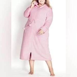 NWT Avenue Plus Size Pink Tulle Zip Front Plain Hooded Robe 22/24=2X